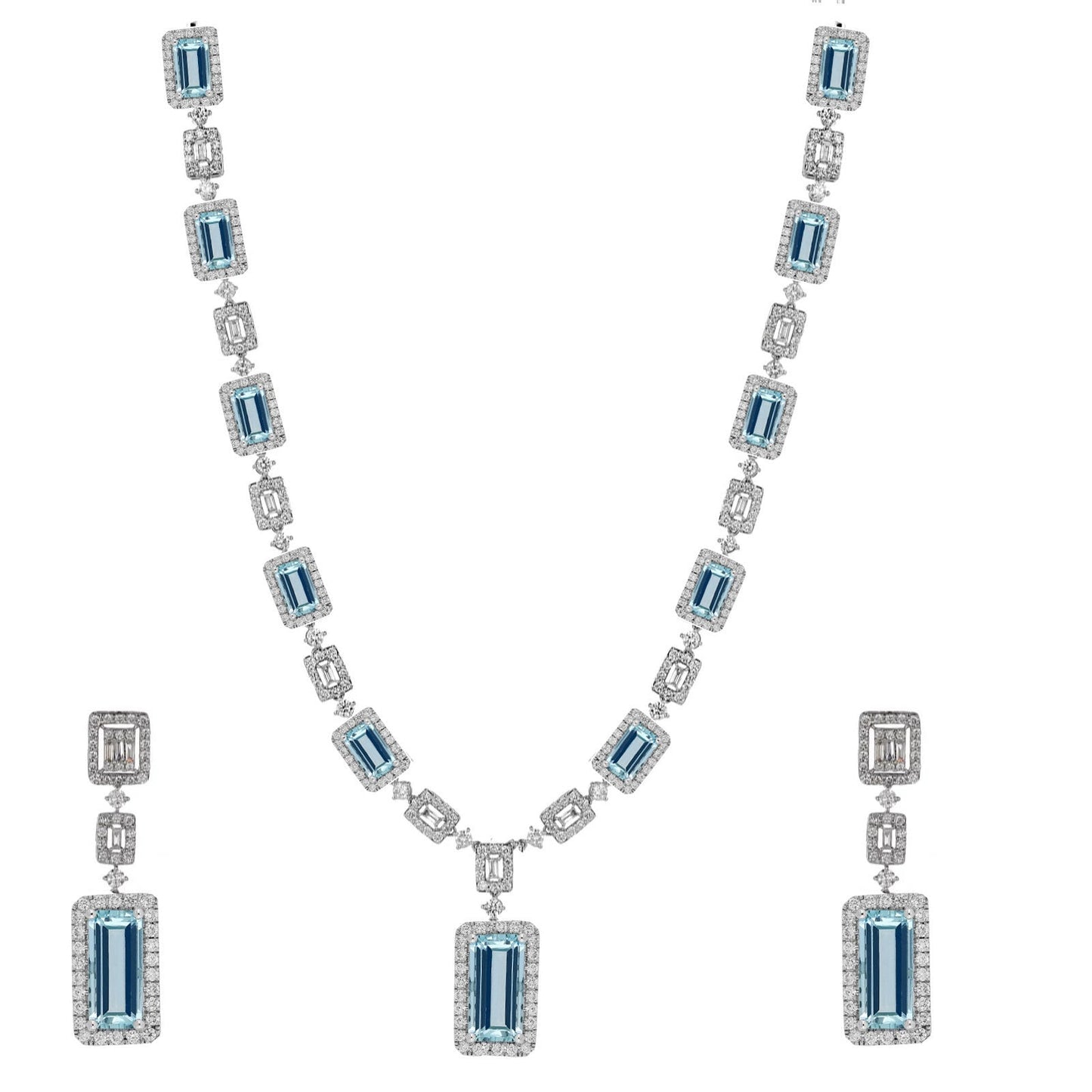 EMERALD CUT AQUAMARINE Necklace Set, Aquamarine necklace, March Birthstone, Sterling silver Necklace With Earrings Set, Wedding Necklace Set