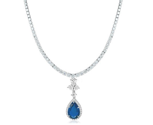 5.0 CT PEAR CUT Blue Sapphire & Diamond Tennis Necklaces, Sterling Silver Tennise Necklace, Wedding Necklace, Sapphire wedding Necklace