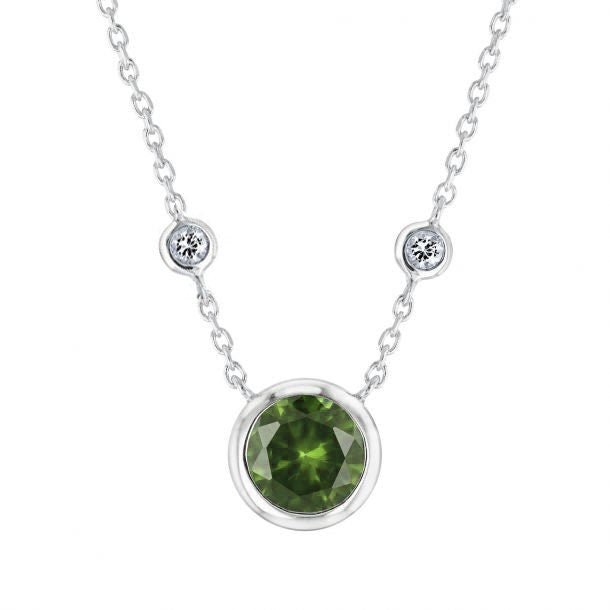 GREEN EMERALD DIAMOND Bezel Set Pendant/Necklace In Sterling Silver 925 14kt White Gold Finish 18 Inch Chain,Wedding necklace,Gift For Her