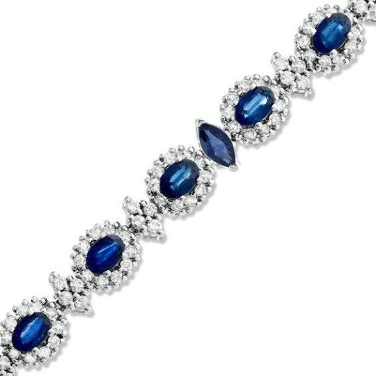 5.0 CT SAPPHIRE OVAL And  Diamonds Tennis Bracelet For Her In Silver,Friendship Bracelet,Diamond Bracelet For Women,Valentine Gifts For Her