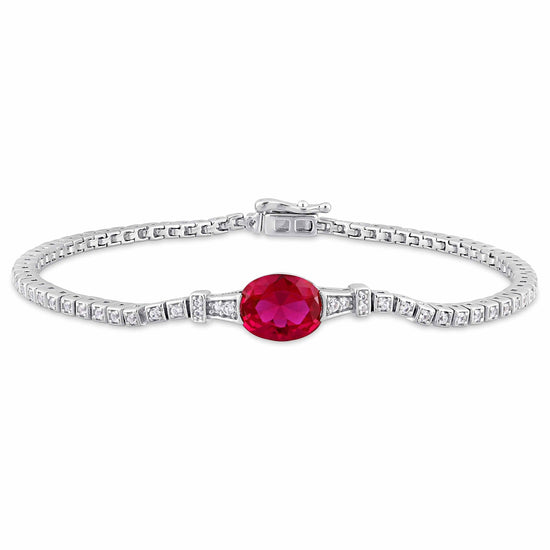 Oval Ruby Diamond Tennise Bracelet In Sterling Silver 925 With 10kt White Gold Plated, Cz Tennis Necklace Sterling 925,Wedding Bracelet,Gift
