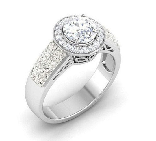 2.40Ct Round Cut Moissanite Diamond Ring, 925 Sterling Silver, Engagement Ring, Promise Ring, 14k White Gold Plated, Handmade Ring