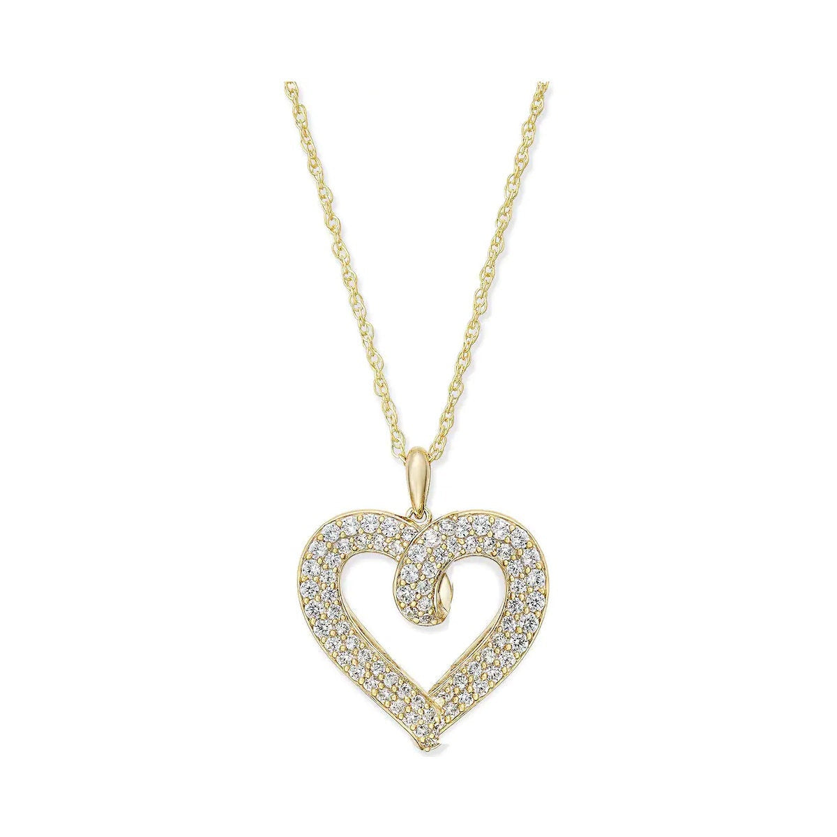 Moissante Diamond Open Heart Pendant, Heart Necklace with Rope chain, Multi row Diamond Heart Pendant. Perfect Gift For women