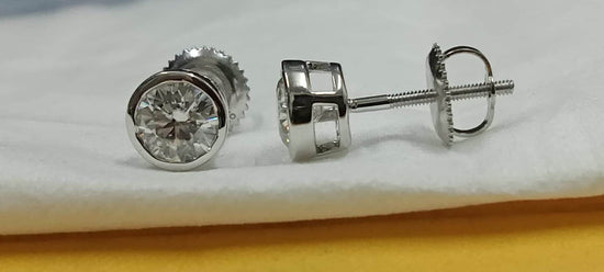 GRA Certified Real MOISSANITE DIAMOND Bezel Set Solitaire Stud Earrings For Men and Women, 2.00ct Solitaire Stud Earrings Christmas Gift
