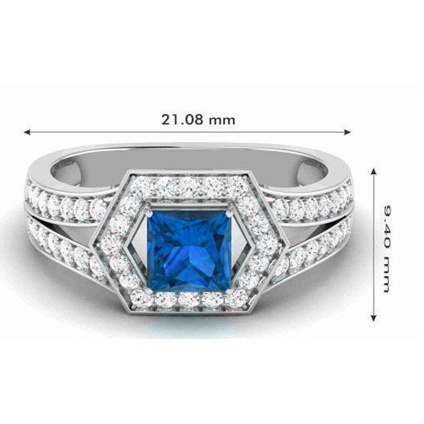 PRINCESS CUT BLUE Sapphire Ring, .925 Sterling Silver, with Beautiful Accents, available in sizes 6, 7, 8, 9, and 10,Wedding Gifts,Gifts