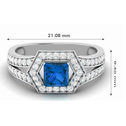 PRINCESS CUT BLUE Sapphire Ring, .925 Sterling Silver, with Beautiful Accents, available in sizes 6, 7, 8, 9, and 10,Wedding Gifts,Gifts