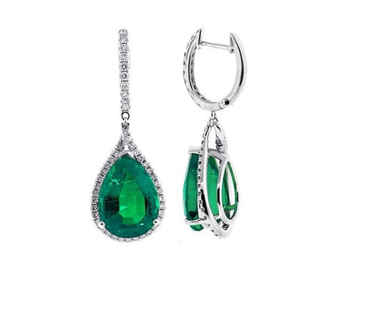1.50 CT PEAR EMERALD  Diamond Dangle Drop Earrings With 14K White Gold Finish, Handmade Earrings, Diamond Earring, Emerald Earrins, Earrings