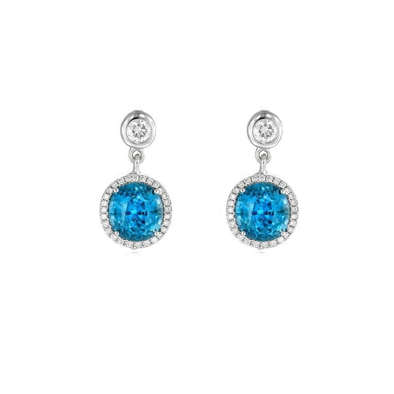 DANGLE Earring, Halo Dangle Earring, Blue Sapphire And Moissanite , Gemstone Earring, Available in Ruby, Garnet, Emerald, Amethyst ,