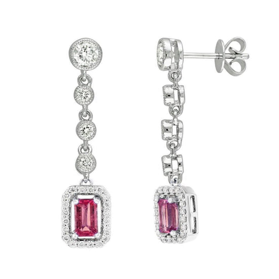 RUBY DANGLE EARRINGS, Ruby and Diamond Drop Earrings, Gemstone Dangle Women&