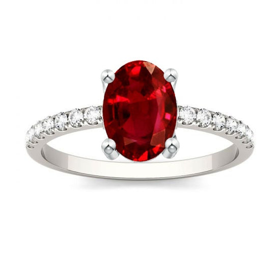 Ruby Engagement Ring, 925 Sterling Silver, Red Ruby And Moissanite Ring, Handmade Ring, Gemstone Ring, Wedding Anniversary Ring,Gift For Her
