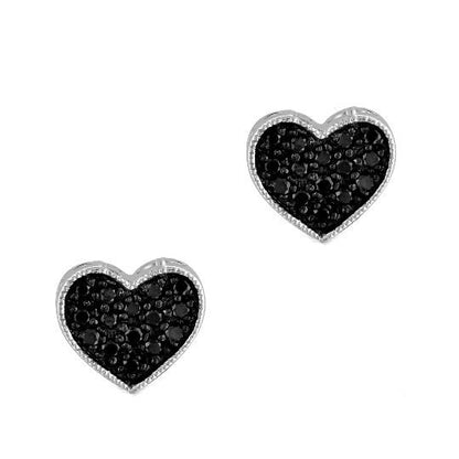 3.00Ct Black Diamond Earrings, Cluster Stud Earrings, 14k White Gold Plated, Push Back Earrings, Heart Shape Black Diamond Women Earrings