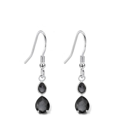 BLACK DIAMOND DANGLE Earrings, Sterling Silver Long Drop Earrings, Pear Shape Black Diamond Dangle Earrings, Silver Earrings,Mother's Gifts