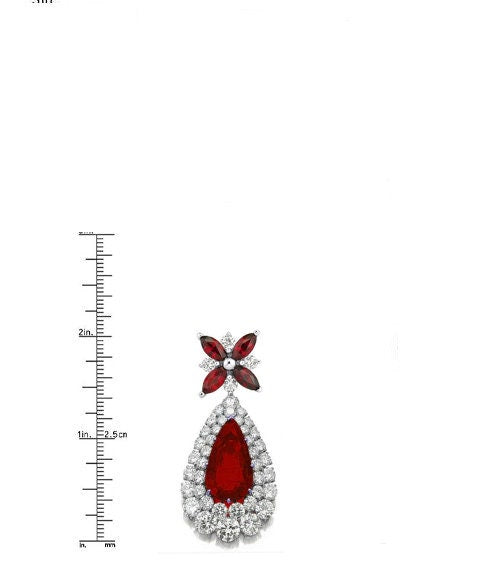 3.50 Carat BIG Pear Red RUBY And Diamond Dangle Earrings,925 Sterling Silver Earrings,RUBY Dangle Earrings, Gemstones Earrings,Gift For Her