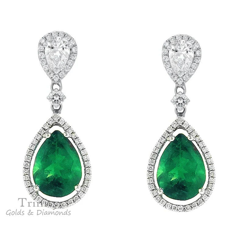 3.00 Ct Pear And Round Cut Earrings, Green Emerald & Diamond Women's Earrings, Party Wear Women's Earrings, Engagement Wedding Women Earring