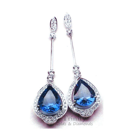 Pear Sapphire Dangle Earrings, Sterling Silver Sapphire Earrings, Gemstone Earrings, Drop Earrings, Wedding Dangle Earrings, Gift For Her