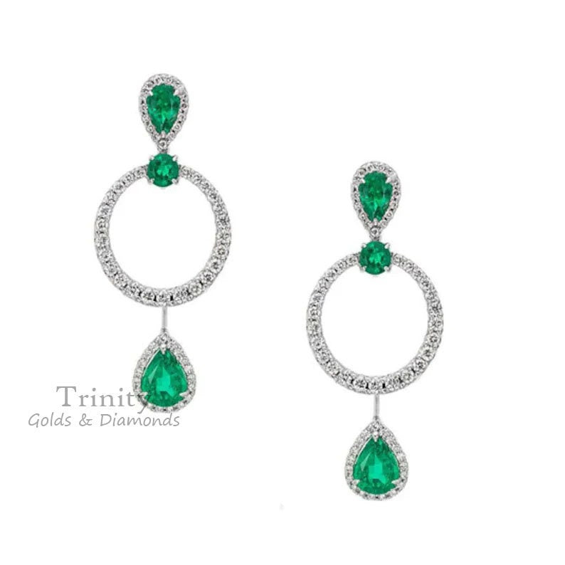 True Elegant ® 2.0 Carat Pear Shape Emerald And Diamond Dangle & Drop Earrings, Sterling Silver Emerald dangle Earrings, Wedding Earrings