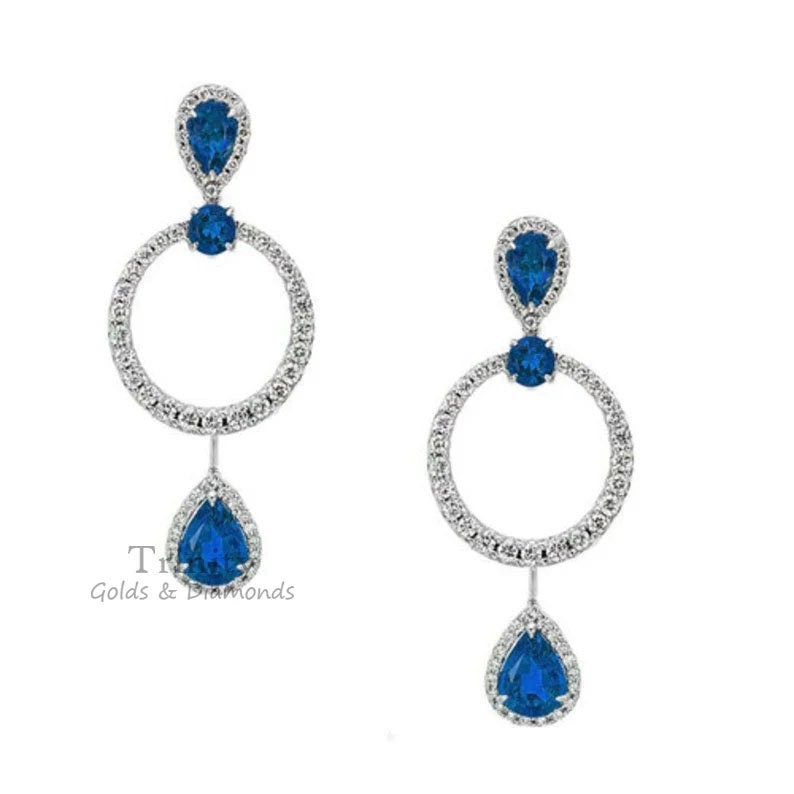 True Elegant ® 2.0 Carat Pear Shape Emerald And Diamond Dangle & Drop Earrings, Sterling Silver Emerald dangle Earrings, Wedding Earrings