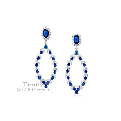 Blue Sapphire Diamond Pear Shaped Dangle Earrings 925 Silver Jewelry, Christmas Gift For Her, September Birthstone Jewelry, Wedding Earrings