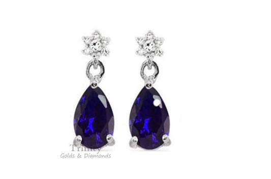 PEAR SAPPHIRE EARRINGS, Blue sapphire dangle Earrings For Her. Screwback Sapphire Earrings, Gemstone Dangle Earrings, Birthstone Dangle Ear