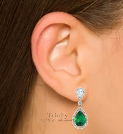 2.0 CARAT EMERALD PEAR  Shape Dangle Earrings For Her, Sterling Silver Earrings, Emerald Earrings, Gift For Her