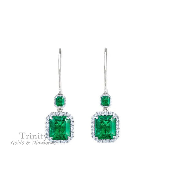 EMERALD CUT DANGLE Drop Silver Earring / Emerald And Diamond Earrings / 14k Gold Plated Emerald Gift Earrings / Mother&