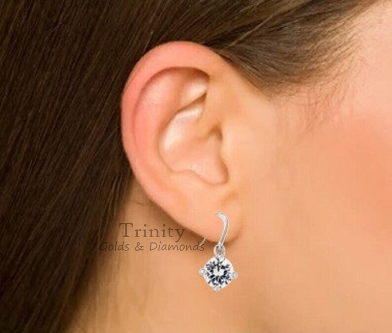 2.0CT Moissanite Dangle Earrings, Simple Dangle Earrings, Diamond Dangle Earring, Diamond Drop Earrings, Everyday Use Dangle Earrings, Gifts