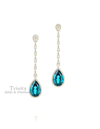 Pear Shape Blue Sapphire Earrings, Drop Dangle Earring, Gemstone Dangle Earrings, Moissanite Diamond Halo Dangle Earring, Perfect Gift