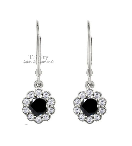 SILVER DROP EARRINGS, Solid silver Black diamond Dangle And Drop earrings, Diamond Earrings, Cluster Drop earrings, Florel Dangle Earrings