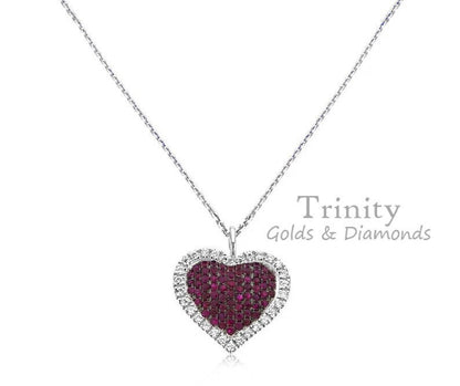 3.00 Ct Red Ruby And Diamond Heart Pendant, 925 Sterling Silver, 14k White Gold Plated, Heart Pendant, Handmade Heart Pendant, Gift For Her