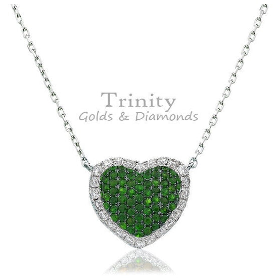 True Elegant  ® Pave Emerald And Diamond Heart Pendant In 925 sterling Silver , Mother&