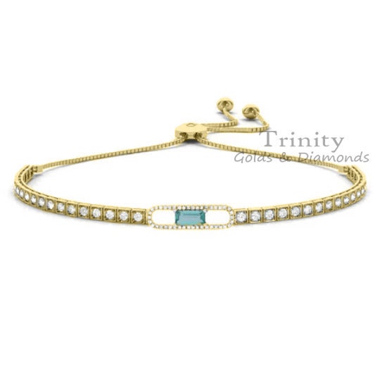 Topaz Bolo Bracelet, Emerald Cut Topaz And Diamond Bolo Adjustable Bracelet, 925 Sterling silver, Topaz Bracelet, Adjustable Bracelet, Gifts