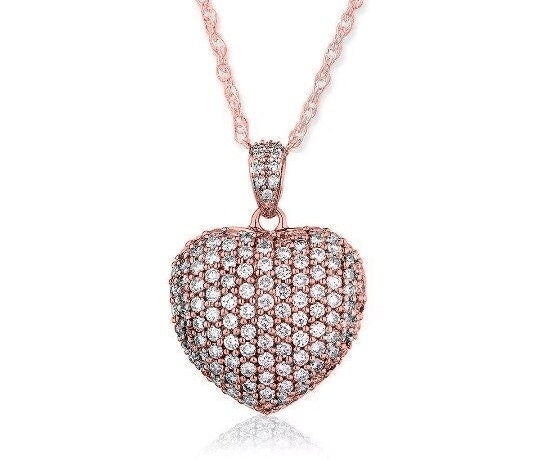 4.00 Ct Round Cut Moissanite And Diamond Pendant, Engagement Wedding Pendant Necklace, 14k Rose Gold Plated,Valentine Day Women Pendant Gift