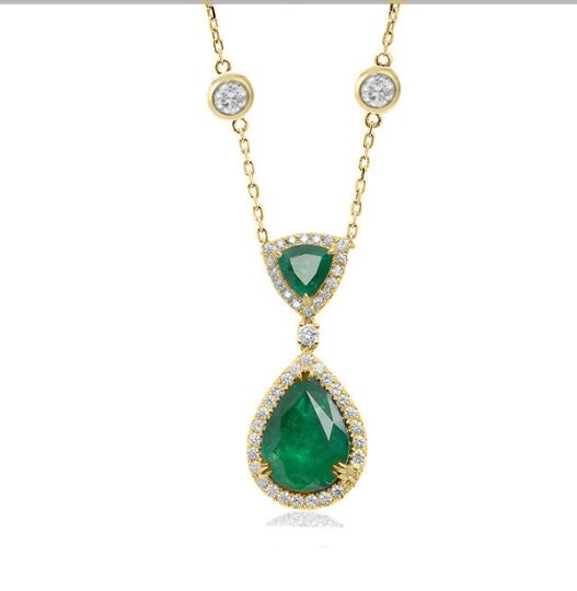 PEAR SHAPE EMERALD Necklace, Sterling Silver Emerald Necklace, Birthday Gift For Her, Emerald Jewelry, Emerald Wedding Necklace/Gift For Her