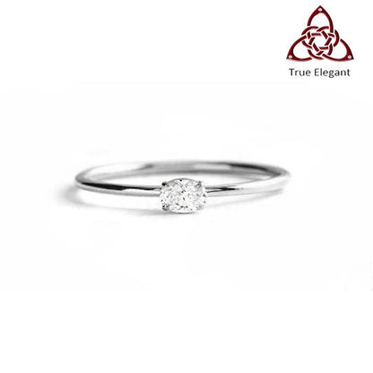 True Elegant ® Oval Diamond Dainty Ring With 14kt Yellow Gold Finish, Sterling Silver Dainty Diamond Ring, Delicate Diamond Ring/Dainty ring