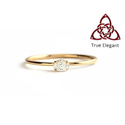 True Elegant ® Oval Diamond Dainty Ring With 14kt Yellow Gold Finish, Sterling Silver Dainty Diamond Ring, Delicate Diamond Ring/Dainty ring