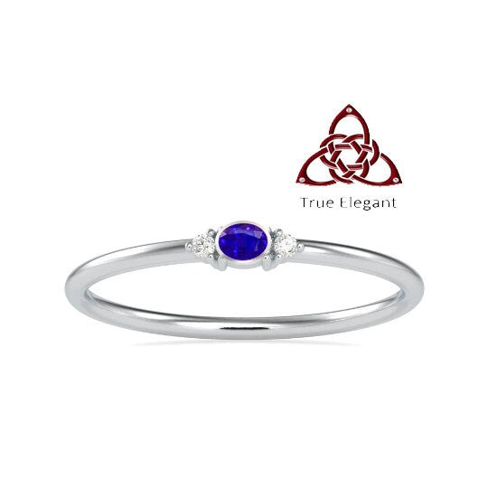 Oval Gemstone Ring, Dainty Three stone Ring, Promise Ring For Women, Minimalist Ring for Women, Natural Gemstone & White Moissanite diamonds