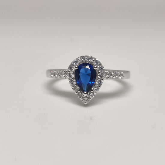 Sapphire Ring, Pear Sapphire Ring, September Birthstone Ring,Blue Handmade Ring, 925 Sterling Silver, 14k White Gold Plated, Gift For Her
