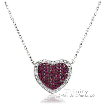 Pave Ruby Heart Necklace, Pink Ruby And Moissanite Heart Shape Pendant Necklace, Sterling silver Gemstone Heart shape, Best Gift For Her