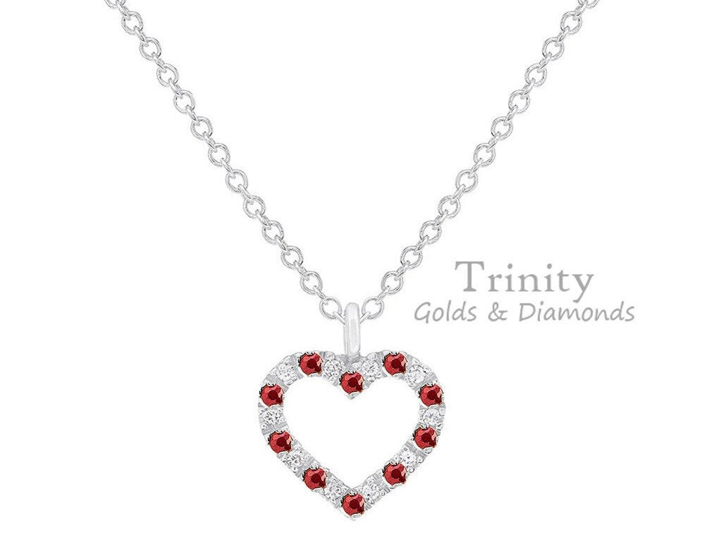True Elegant ® Red Garned And Diamond Open heart Pendant Necklace, Delicate Open heart Pendant , Valentine Day gifts, gift For Her, Gifts