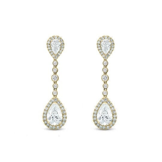 3.00 Ct Moissanite And Diamond Earrings, 925 Sterling Silver, 14K White Gold Plated, Handmade Earrings, Valentine Day Earrings, Gift For Her