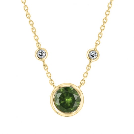 GREEN EMERALD DIAMOND Bezel Set Pendant/Necklace In Sterling Silver 925 14kt White Gold Finish 18 Inch Chain,Wedding necklace,Gift For Her