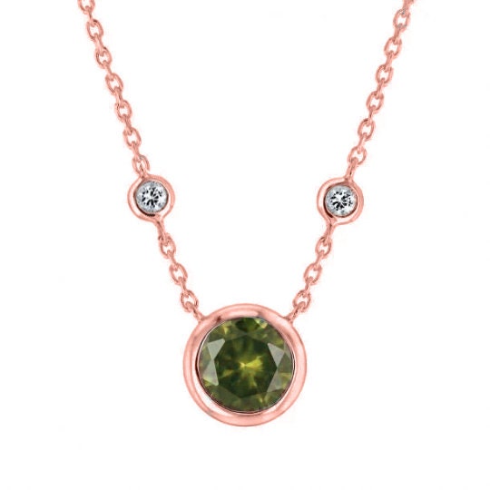 GREEN EMERALD DIAMOND Bezel Set Pendant/Necklace In Sterling Silver 925 14kt White Gold Finish 18 Inch Chain,Wedding necklace,Gift For Her