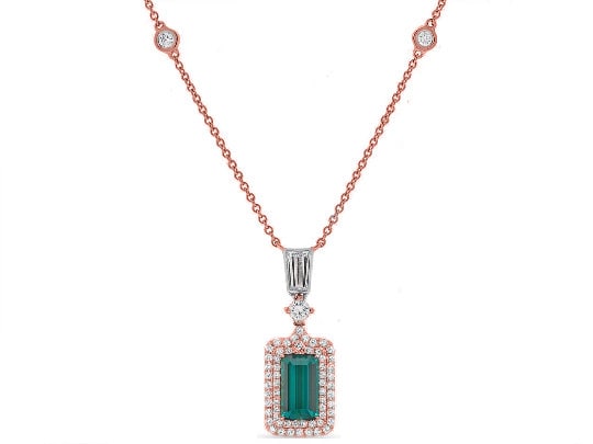 EMERALD WEDDING NECKLACE, Emerald Cut emerald And Diamond Necklace, Sterling silver Emerald Necklace, Anniversary Necklace/Handmade necklace