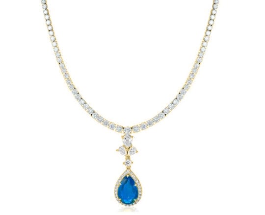 5.0 CT PEAR CUT Blue Sapphire & Diamond Tennis Necklaces, Sterling Silver Tennise Necklace, Wedding Necklace, Sapphire wedding Necklace