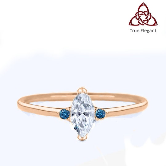 True Elegant ® 1.0 Carat Marquise Cut Diamond Engagement Ring/Dainty Marquise Cut Ring/ Sterling silver simple diamond ring, Gift for Her