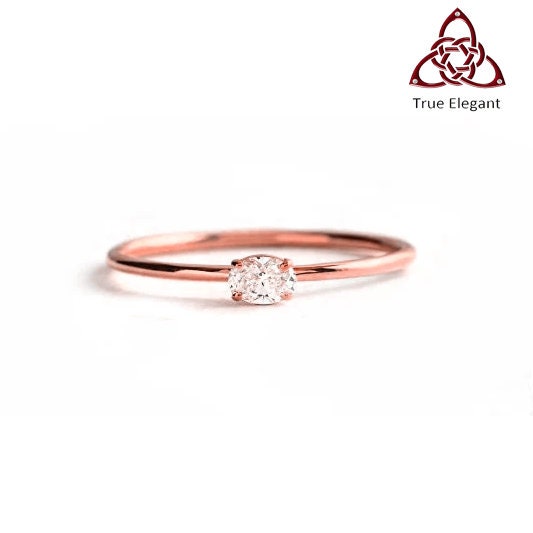 True Elegant ® Oval Diamond Dainty Ring With 14kt Yellow Gold Finish, Sterling Silver Dainty Diamond Ring, Delicate Diamond Ring/Dainty ring