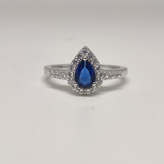 Sapphire Ring, Pear Sapphire Ring, September Birthstone Ring,Blue Handmade Ring, 925 Sterling Silver, 14k White Gold Plated, Gift For Her