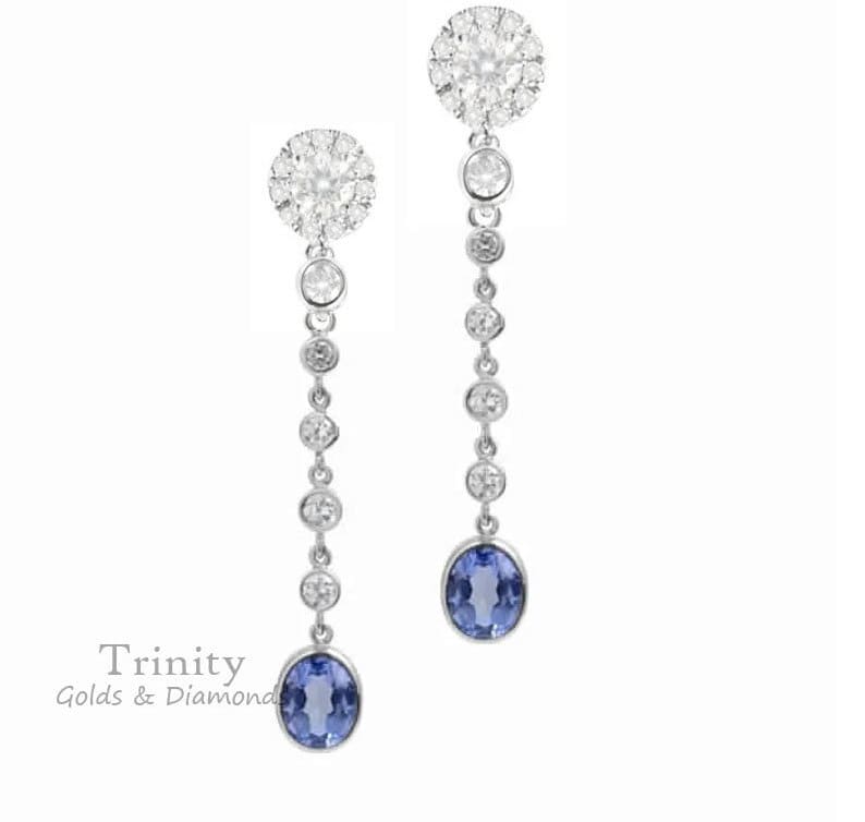 2.0 Carat Oval sapphire Dangle Earrings, Bezel Sapphire Earrings, Drop Dangle Earrings,  Cluster Dangle Drop Earrings, Perfect Gift for Her