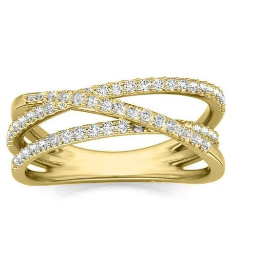 Real Moissanite Diamond Criss-Cross Ring, Anniversary Ring, Twist Ring, 14k Yellow Gold Plated, Engagement Wedding Ring, Gift For Her