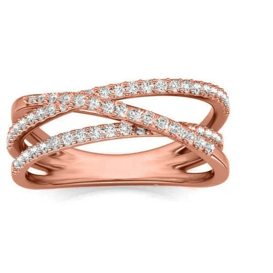 Real Moissanite Diamond Criss-Cross Ring, Anniversary Ring, Twist Ring, 14k Yellow Gold Plated, Engagement Wedding Ring, Gift For Her